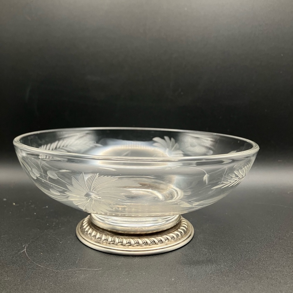 Crystal Glass Bowl with Sterling Silver Base Art Deco Fine Living Cottagecore